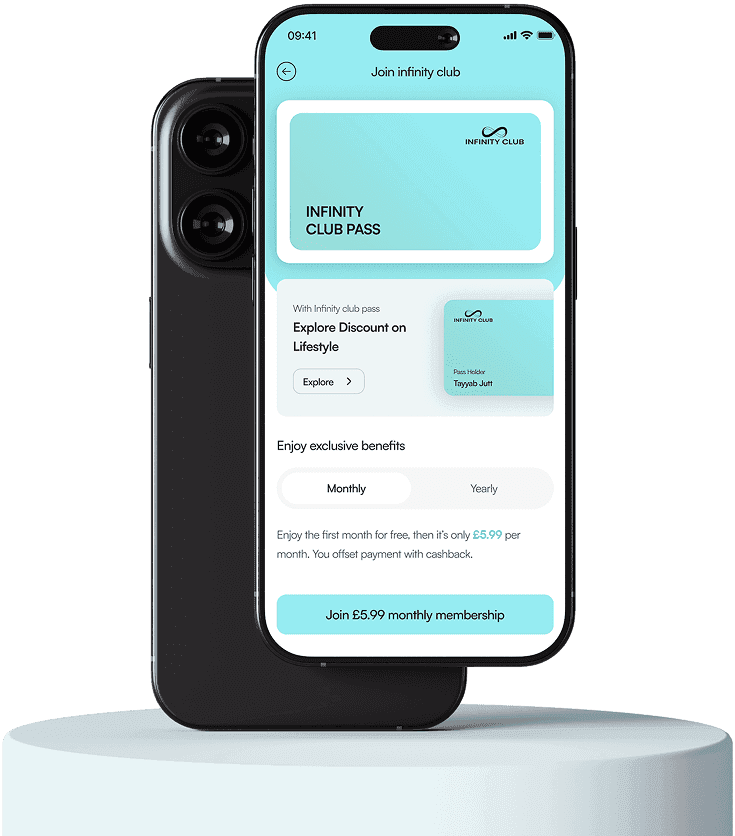 Infinity Club app on phone